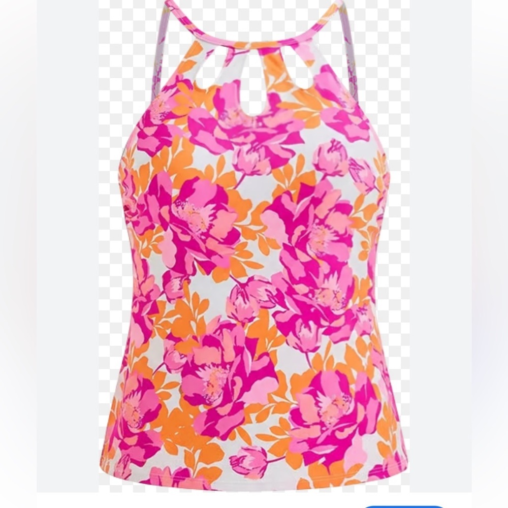 Liz Claiborne Floral Halter Swim Top - Pink & Orange Sz 16 NWT $60
